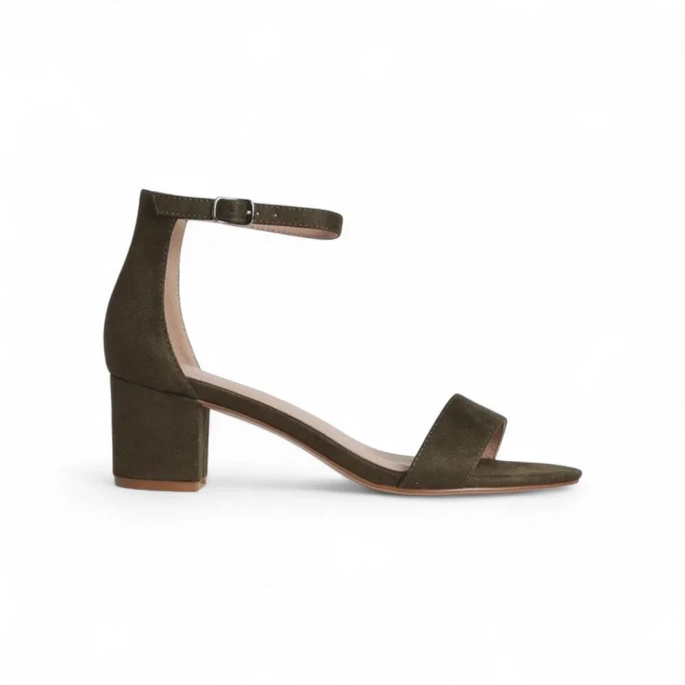 SHEIN Women Ankle Strap Open Toe Chunky Block Heel Olive Green Dress Shoes Sz 9